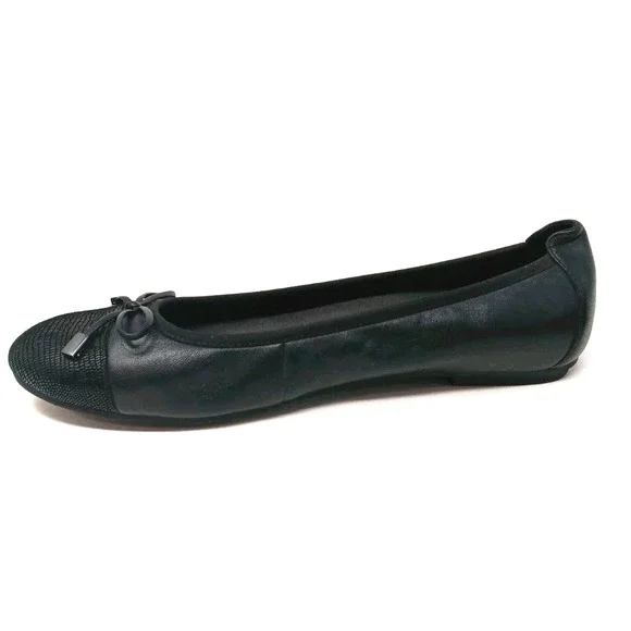 Vionic Minna Black Leather Ballet Flats Bow Cap Toe Women’s Size 11 Medium - Picture 3 of 8